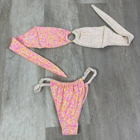 Kulani Kinis Champagne Aura Bikini Swimsuit Bandeau Top Ruched Thong Bottom - Picture 5 of 5